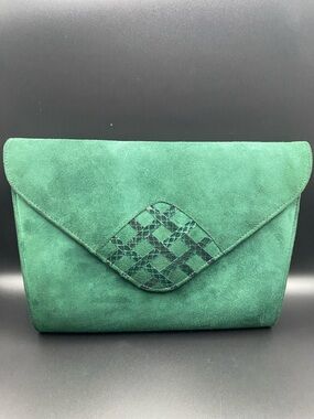 Vintage Impo Green Suede Bag With Snakeskin Accents